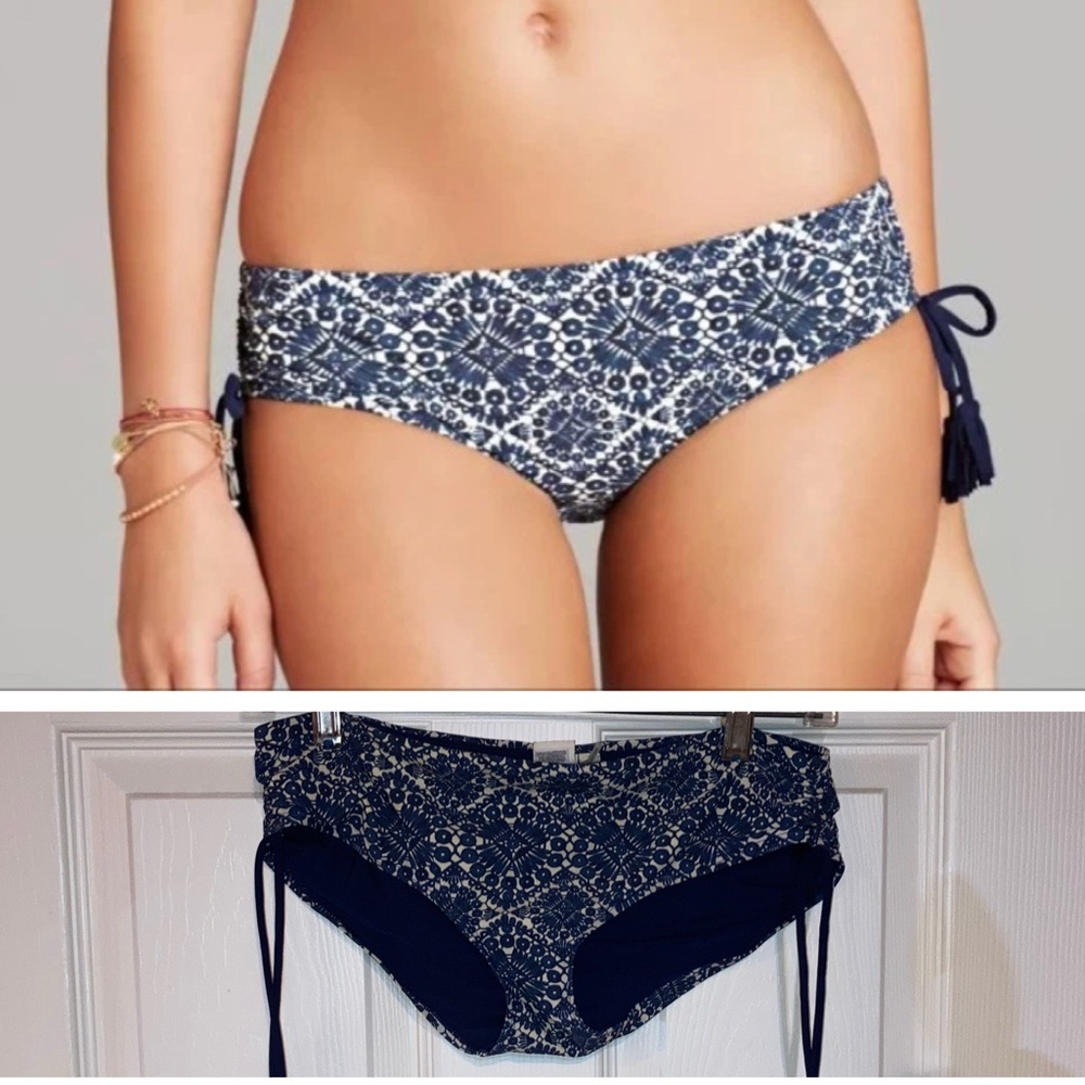 Tory Burch Margherita Castillo Bikini Bottoms Blue White Resortwear sz Small